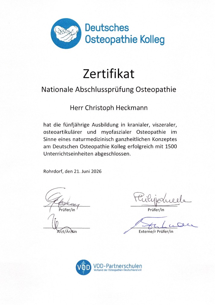 Osteopathie Zertifikat